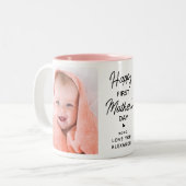 Eerste Moederdag gepersonaliseerd 2 foto roze Tweekleurige Koffiemok (Voorkant links)