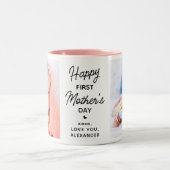 Eerste Moederdag gepersonaliseerd 2 foto roze Tweekleurige Koffiemok (Center)