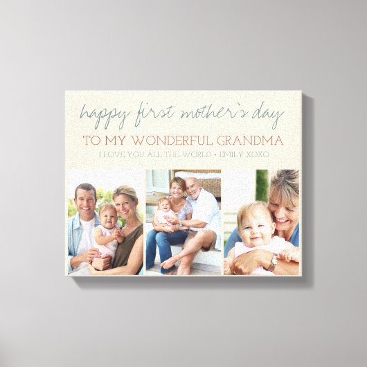 Eerste Moederdag Grandma 3 Photo Cream Canvas Afdruk (Voorkant)