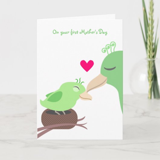 Eerste Moederdag - Groene Vogels Kaart (Voorkant)