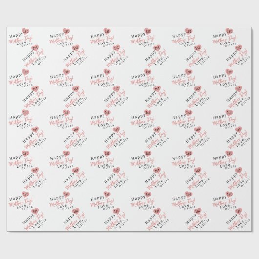 Eerste Moederdag hart Cadeaupapier (Vlak)