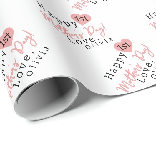 Eerste Moederdag hart Cadeaupapier (Rol Hoek)