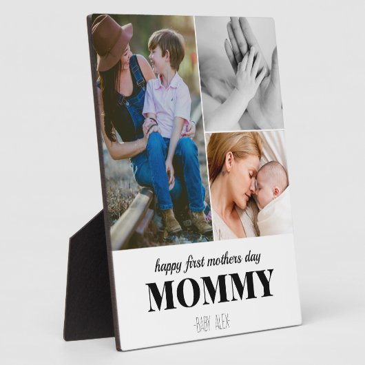 Eerste moederdag Leuke 3Photo Collage Plaque Fotoplaat (Zijkant)
