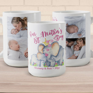 Eerste Moederdag Mammoet en Baby Olifant 4 Foto Koffiemok