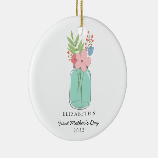 Eerste Moederdag Mason Jar Personalized Cute Keramisch Ornament (Rechts)