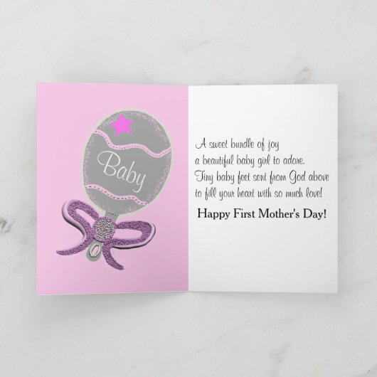 Eerste Moederdag met Message Baby Girl Kaart (Binnen)