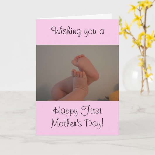 Eerste Moederdag met Message Baby Girl Kaart (Gele Bloem)