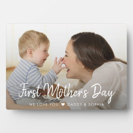 Eerste Moederdag Modern Script Baby Foto Fotoplaat (voorkant)