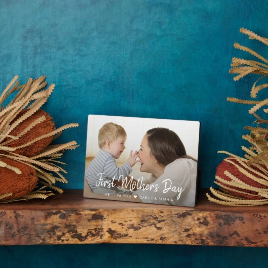 Eerste Moederdag Modern Script Baby Foto Fotoplaat (Zijkant)