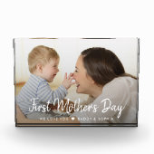 Eerste Moederdag Modern Script Baby Photo Block Fotoblokken (Voorkant)