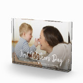 Eerste Moederdag Modern Script Baby Photo Block Fotoblokken (Rechts)