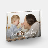 Eerste Moederdag Modern Script Baby Photo Block Fotoblokken (Links)