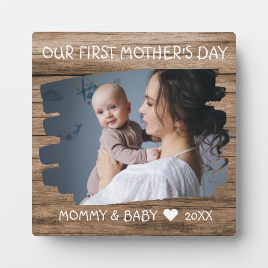 Eerste Moederdag Nieuwe Baby Foto Keepomwille Wood Fotoplaat (Voorkant)
