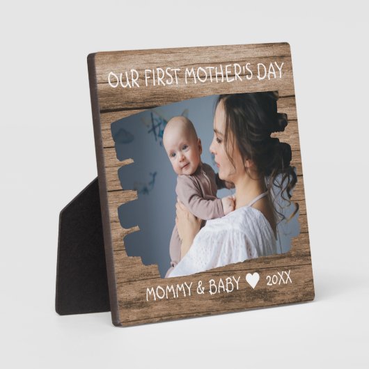 Eerste Moederdag Nieuwe Baby Foto Keepomwille Wood Fotoplaat (Voorkant)