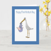 Eerste Moederdag, ooievaar en Baby Kaart (Gele Bloem)