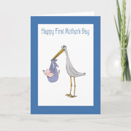 Eerste Moederdag, ooievaar en Baby Kaart