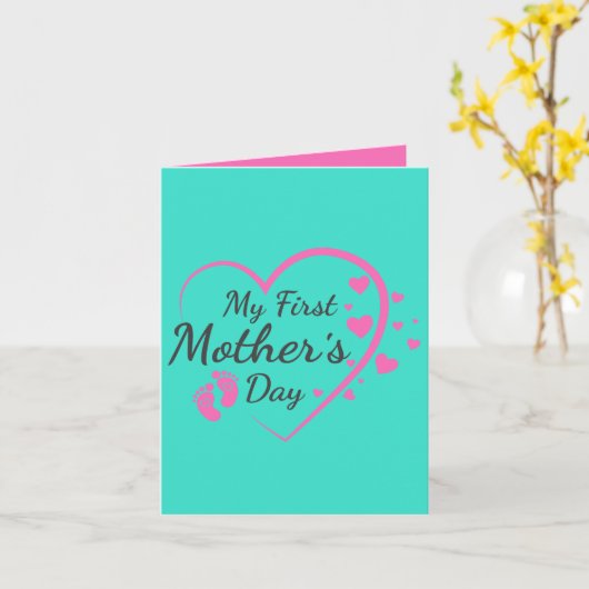 Eerste moederdag; roze; hart; mooi kaart (Gele Bloem)