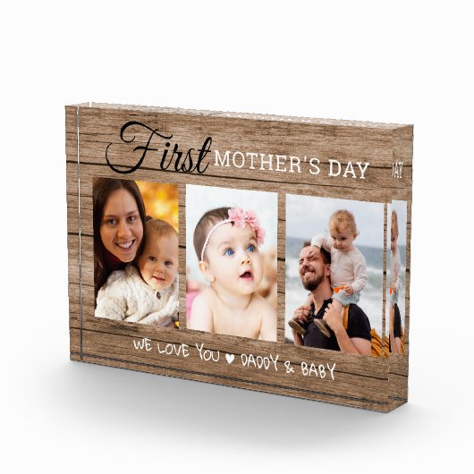 Eerste Moederdag Rustisch hout 3 Fotoblok (Rechts)