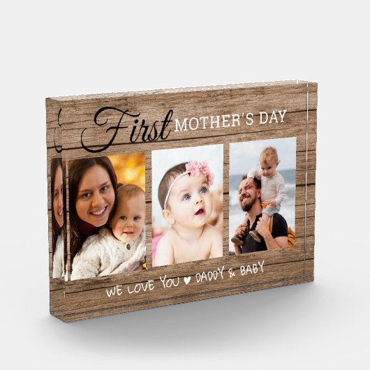 Eerste Moederdag Rustisch hout 3 Fotoblok (Links)