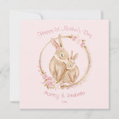 Eerste Moederdag Schattige Konijnenmeisje Bloemenr Kaart (Voorkant)