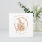 Eerste Moederdag Schattige konijntje wit roze Kaart (Staand voorkant)