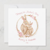 Eerste Moederdag Schattige konijntje wit roze Kaart (Voorkant)