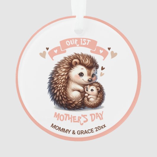 Eerste Moederdag Schattigee Hedgehog aangepaste na Ornament (achterkant)