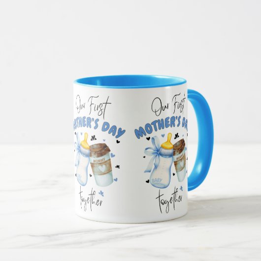 Eerste Moederdag Shirt 2025 /Blue Combo Mok (Voorkant rechts)