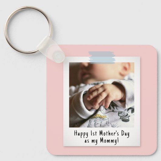 Eerste Moederdag Snapshot Style Photo Keepomwille Sleutelhanger (Voorkant)