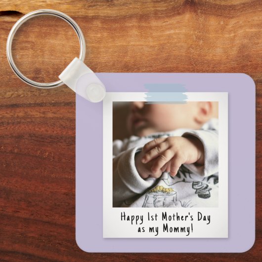 Eerste Moederdag Snapshot Style Photo Keepomwille Sleutelhanger (Voorkant)