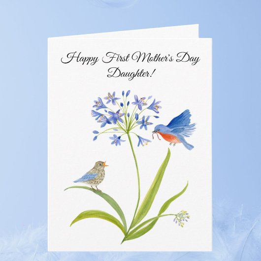 Eerste Moederdag voor Dochter Bluebird Bloemstuk Kaart