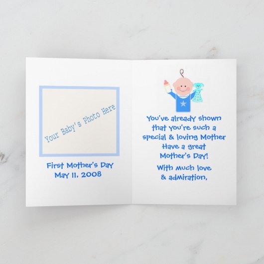 Eerste Moederdag Wenskaart (baby boy) Kaart (Binnen)