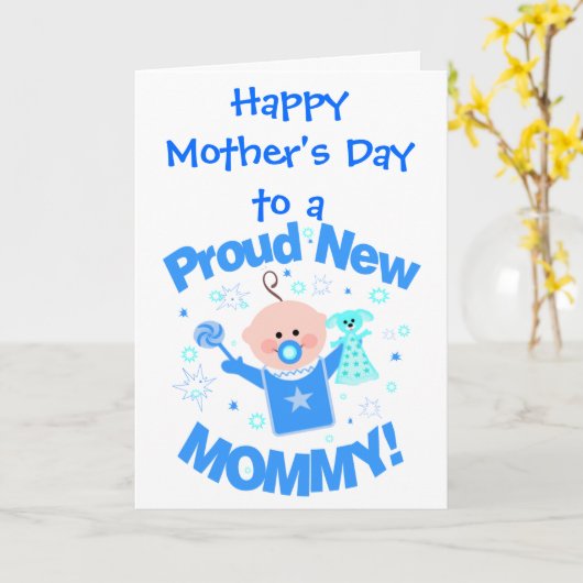 Eerste Moederdag Wenskaart (baby boy) Kaart (Gele Bloem)