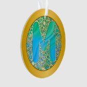 Eerste monogram M Kerstmis - Goud, Teal & Blauw Ornament (voorkant)
