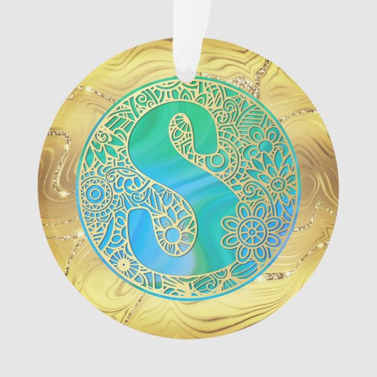 Eerste monogram S Kerstmis - Goud, Teal & Blauw Ornament (voorkant)