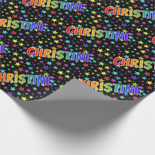 Eerste naam "CHRISTINE" + sterren regenboog Cadeaupapier (Hoek)