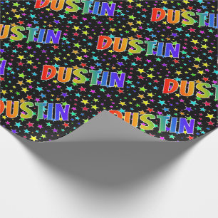 Eerste naam 'DUSTIN' in regenboogkleuren + sterren Cadeaupapier