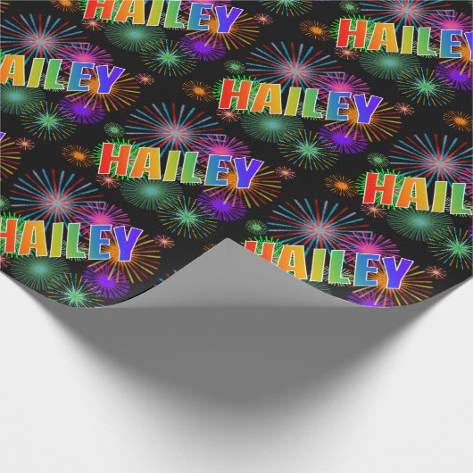 Eerste naam "HAILEY" + Vuurwerk regenboog Cadeaupapier (Hoek)