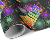 Eerste naam "HAILEY" + Vuurwerk regenboog Cadeaupapier (Rol Hoek)