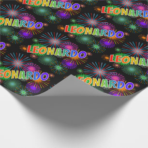 Eerste naam "LEONARDO" in regenboogkleuren + Vuurw Cadeaupapier