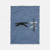 Eerste naam man golfer, blauwe denimprint fleece deken (Voorkant)