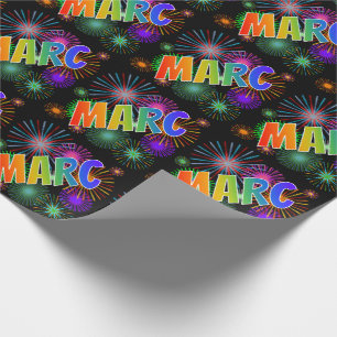 Eerste naam 'MARC' in regenboogkleuren + Vuurwerk Cadeaupapier