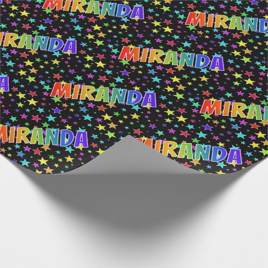 Eerste naam "MIRANDA" + sterren regenboog Cadeaupapier (Hoek)