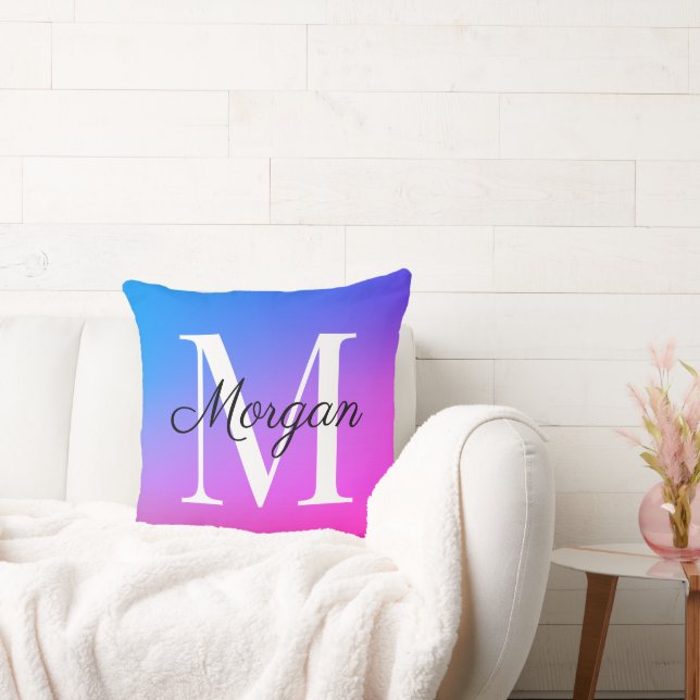 Eerste naam Monogram Initiaal Ombre Worp Kussen (Bank)