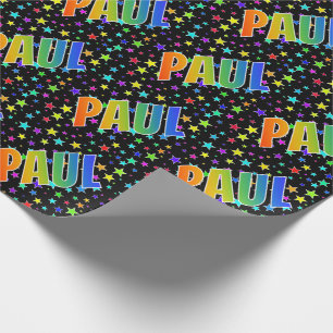Eerste naam "PAUL" + sterren in regenboogkleuren Cadeaupapier