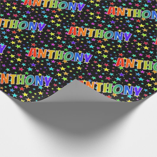 Eerste naam Regenboog "ANTHONY" + Sterren Cadeaupapier (Hoek)