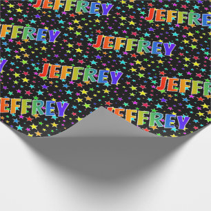 Eerste naam Regenboog "JEFFREY" + Sterren Cadeaupapier