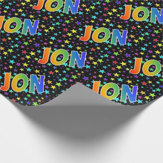 Eerste naam Regenboog "JON" + Sterren Cadeaupapier (Hoek)