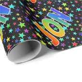 Eerste naam Regenboog "JON" + Sterren Cadeaupapier (Rol Hoek)