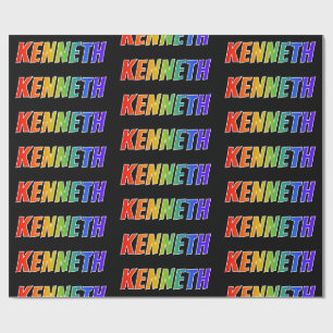 Eerste naam Regenboog "KENNETH"; Leuk & Kleurrijk Cadeaupapier